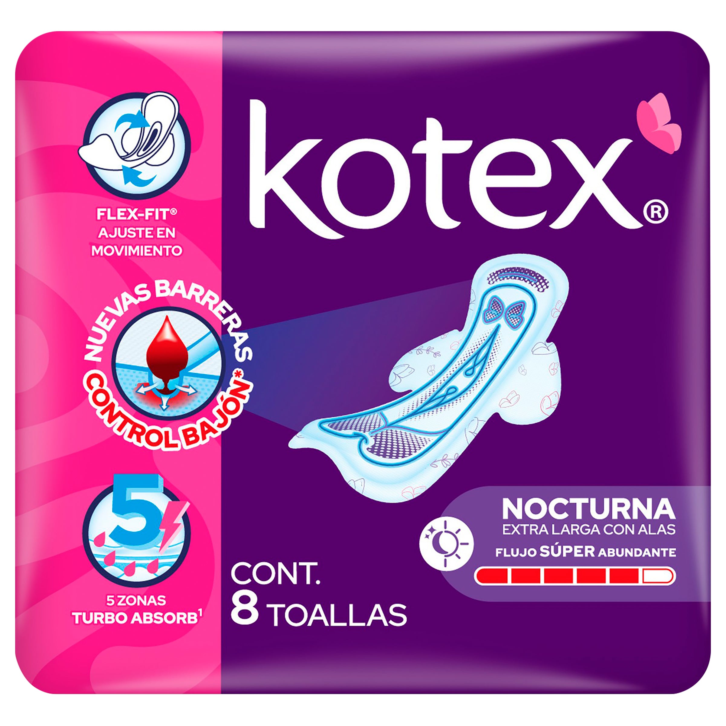 Toalla Kotex nocturna alas 8 pz