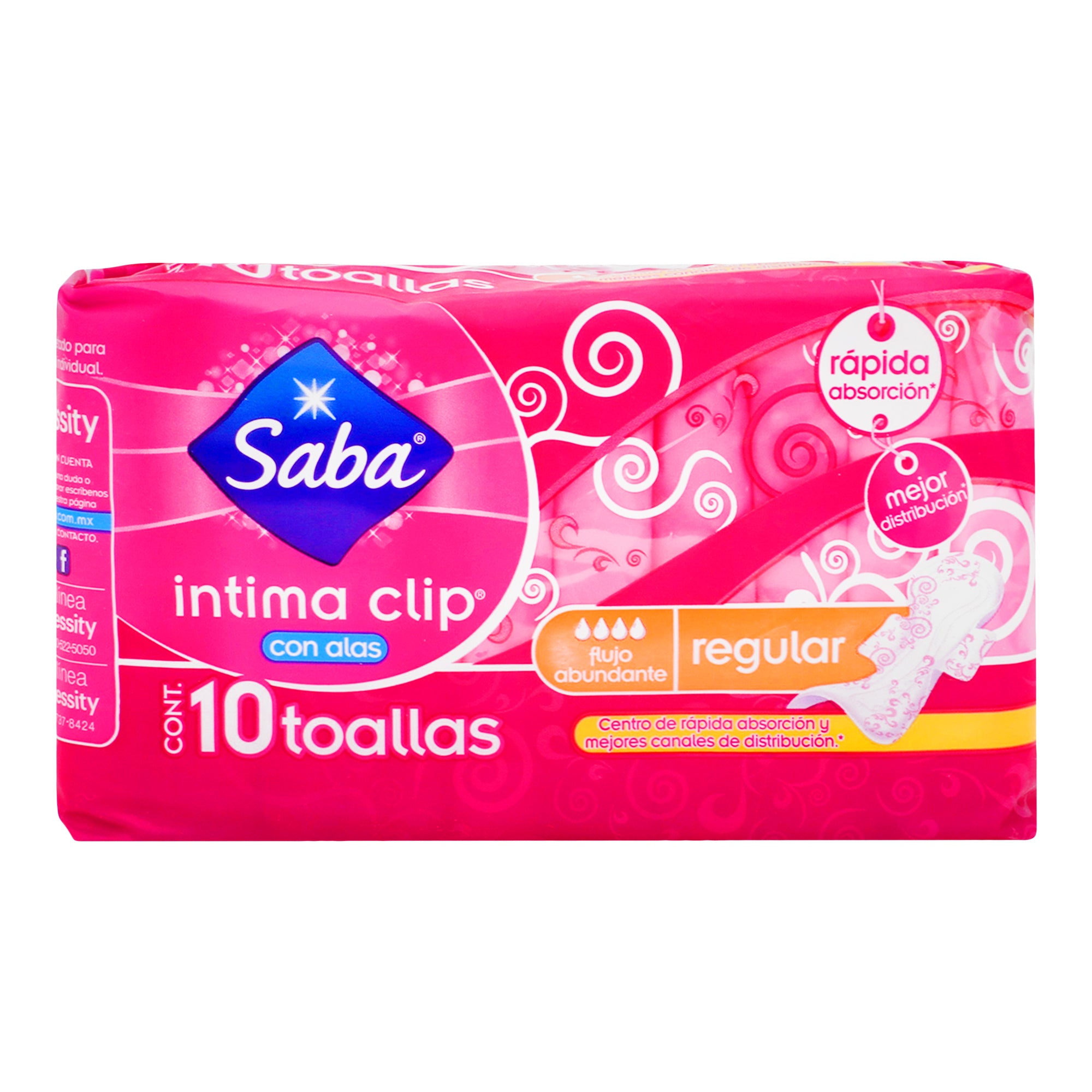 Toalla Saba intima clip con alas 10 pz